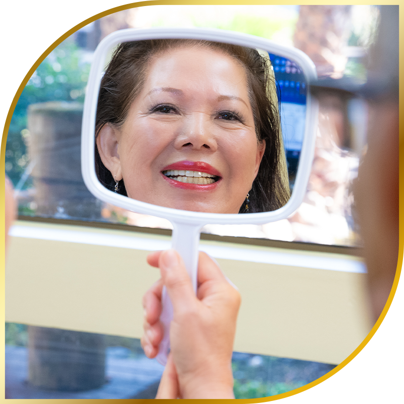 Patient looking into mirror