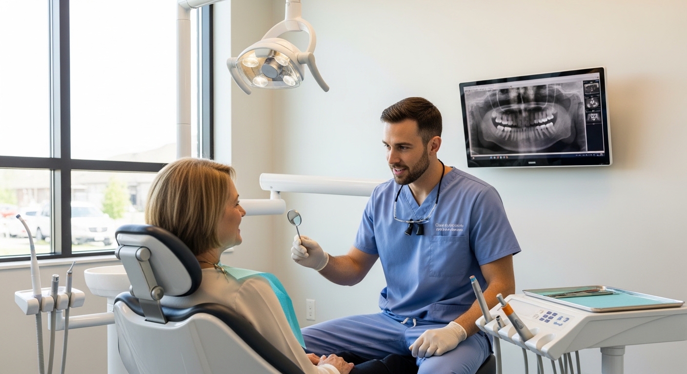 Dentist consulting a patient in a modern dental clinic